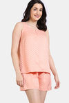 Zivame Checkered Sheen Woven Shorts Set - Pink Sand — thumbnail 3
